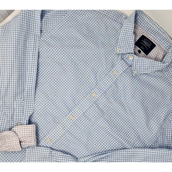 Charles Tyrwhitt Non Iron Shirt Mens Large Blue Check L/S Button Down Slim Fit - Picture 1 of 9